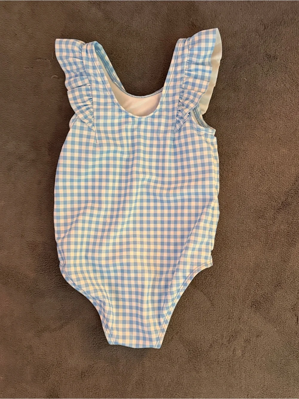 Carter's Blue and White Gingham Ruffle Strap One-Piece Swimsuit